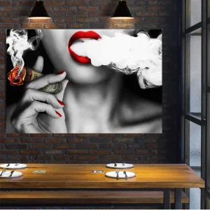 Tableau Femme Fumant Peinture Décorative Vintage