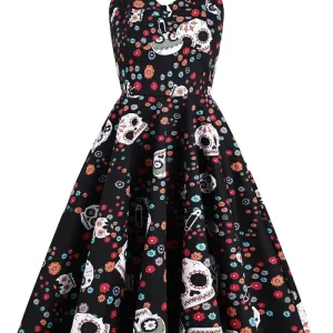 Robe d’Halloween Année 80 à Motif Crâne