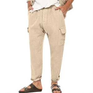 Pantalon cargo vintage en coton et lin pour homme