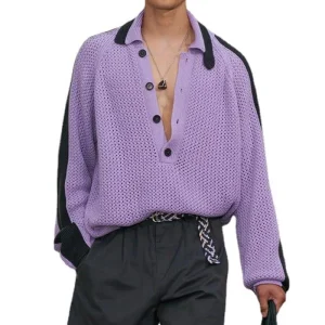 Pull col polo ample à manches longues vintage