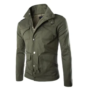 Veste vintage multi-poches à col montant pour homme