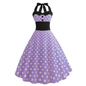 Robe Année 80 - Pin-Up Violet Pois